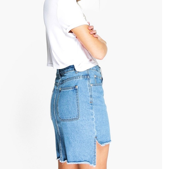 BOOHOO Annabell Ripped Hem Denim Skirt size 2 NWT - Picture 6 of 7